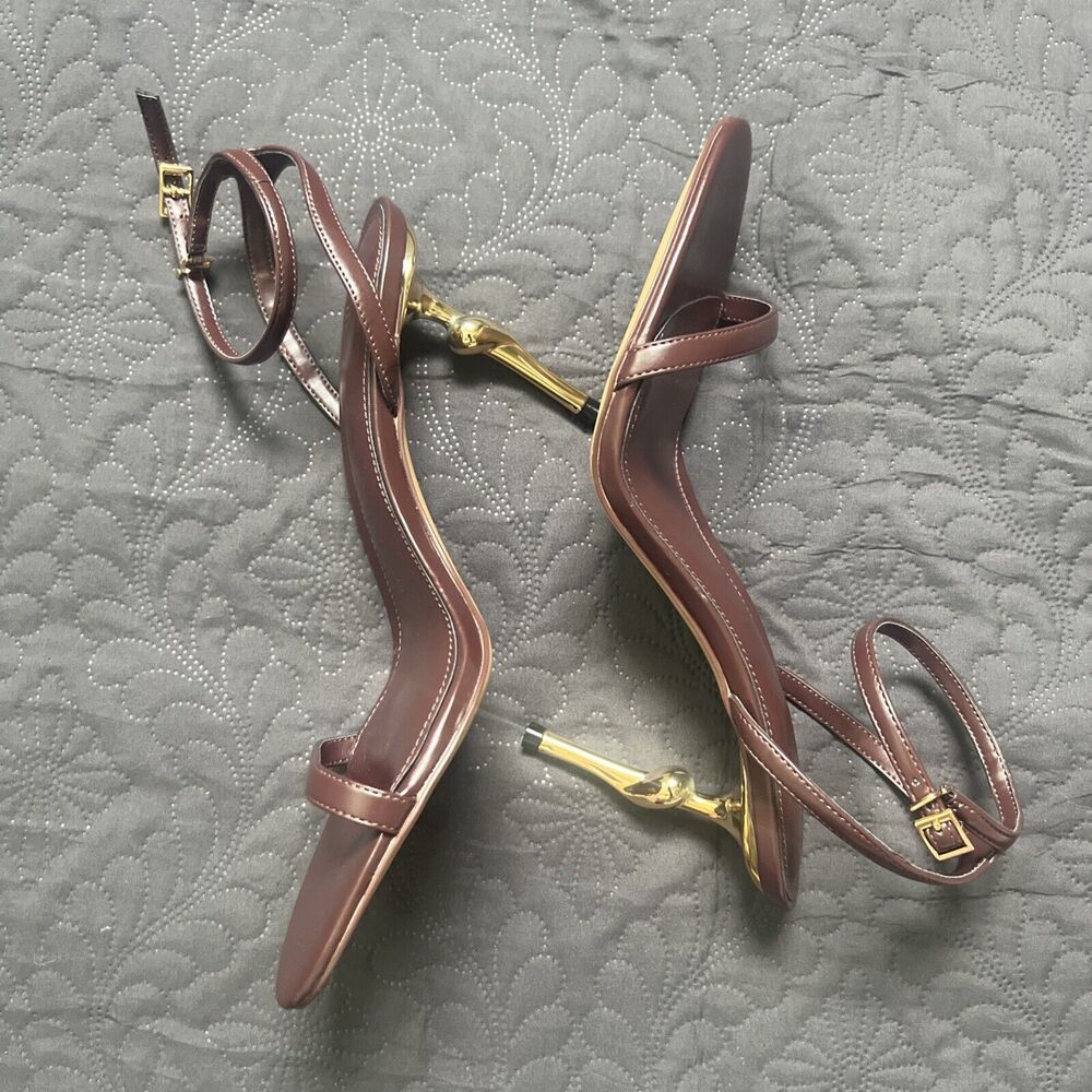 JW PEI Alivia Gold Metal Heel Sandals - Claret Red Heels SZ 10M Glam Coquette